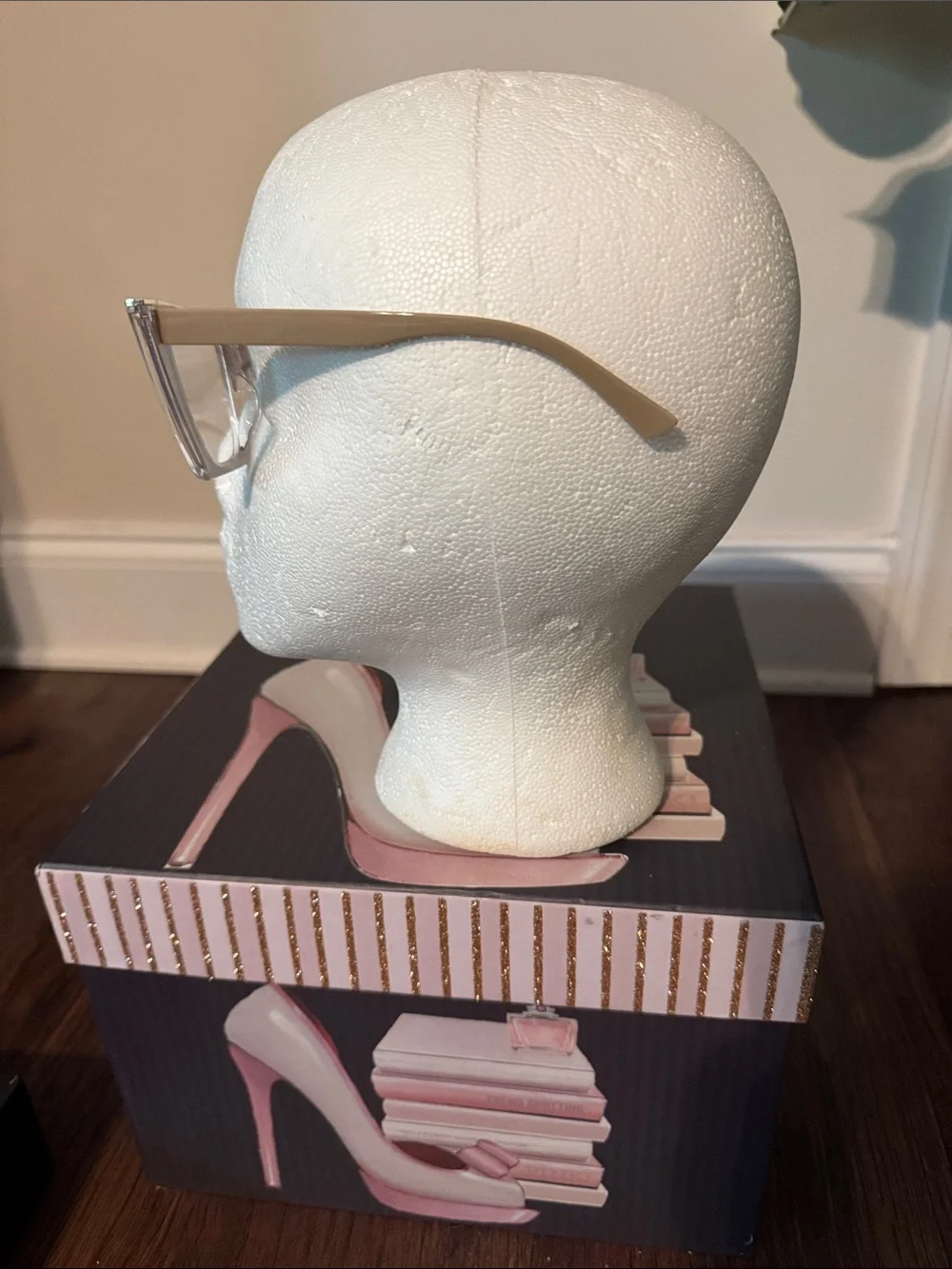 Modern Tan Cat-Eye Glasses with Gold Accents